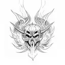 demon skull with flames  tattoo design idea