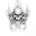 demon skull with flames  tattoo design idea
