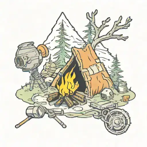 Outer wilds game campfire tattoo design idea