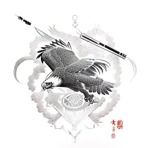 An eagle and a black panther locked in combat tattoo design idea