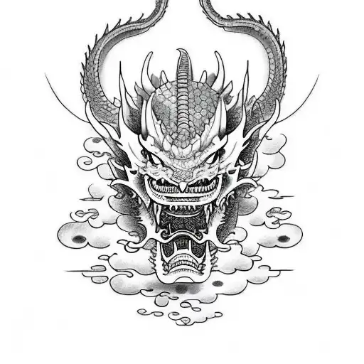 kaizen in japanese, with a dragon wrapped around a samurai tattoo design idea