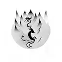 kaizen in japanese, with a dragon wrapped around a black ink samurai, burning bonzai trees with smoke background tattoo design idea