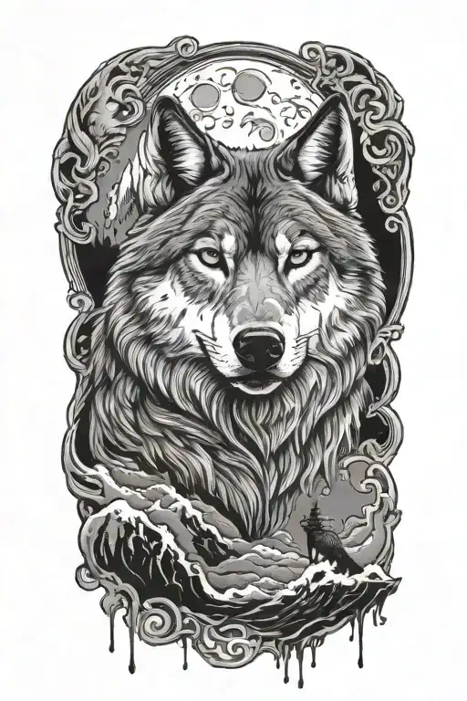 stoic lone wolf moon blood tattoo design idea