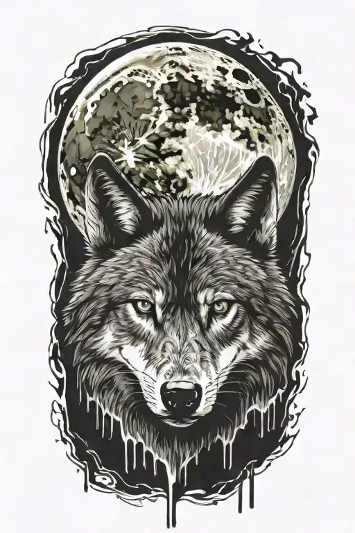 stoic lone wolf moon night blood killer dripping tattoo design idea