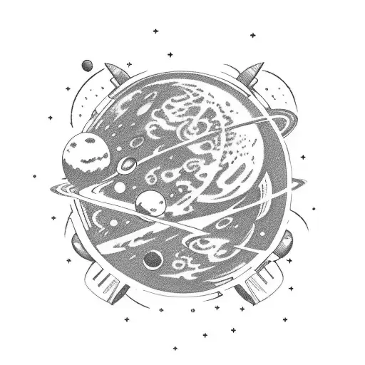 space theme, with astronauts and some planets like venus.  tattoo design idea