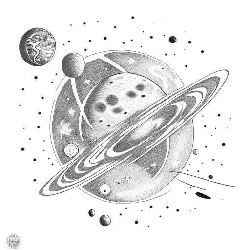 space theme, with astronauts and some planets like venus.  tattoo design idea