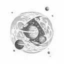 space theme, with astronauts and some planets like venus.  tattoo design idea