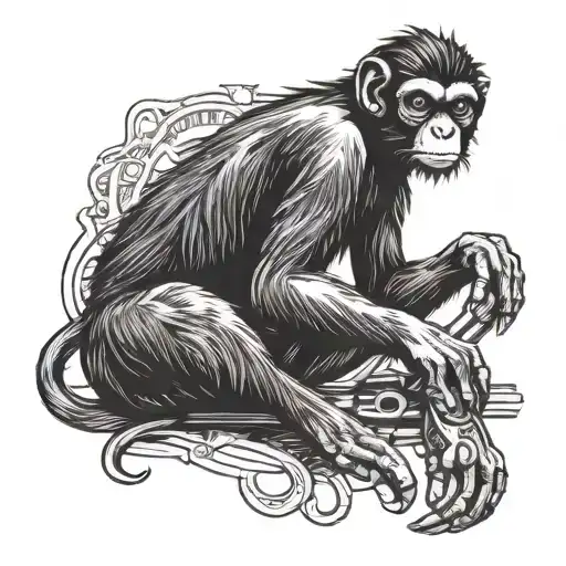 spider monkey holding a joint one hand and a wrench with his foot tattoo design idea