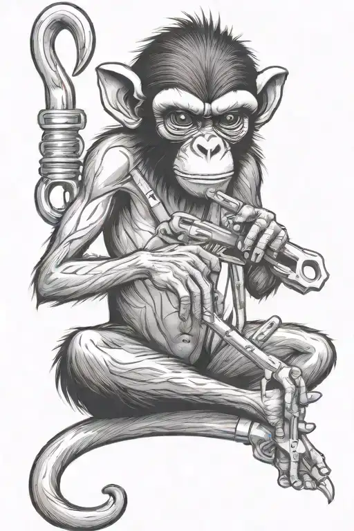 spider monkey holding a joint one hand and a wrench in the other tattoo design idea