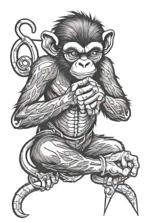 spider monkey holding a joint one hand and a wrench in the other tattoo design idea