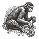 spider monkey holding a joint one hand and a wrench with his foot tattoo design idea