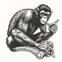 spider monkey holding a joint one hand and a wrench with his foot tattoo design idea