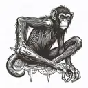 spider monkey holding a joint one hand and a wrench with his foot tattoo design idea