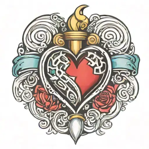 captain planet earth wind fire water heart shaped lock tattoo design idea