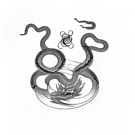 smoky snake around simple line rose and a virgo star sign tattoo design idea