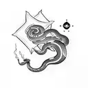 smoky snake with simple line rose and a virgo star sign tattoo design idea