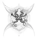 smoky snake around simple line rose and a virgo star sign tattoo design idea