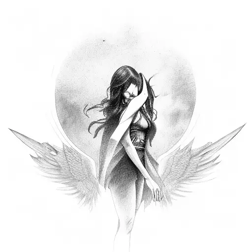 crying dark angel, full body tattoo design idea