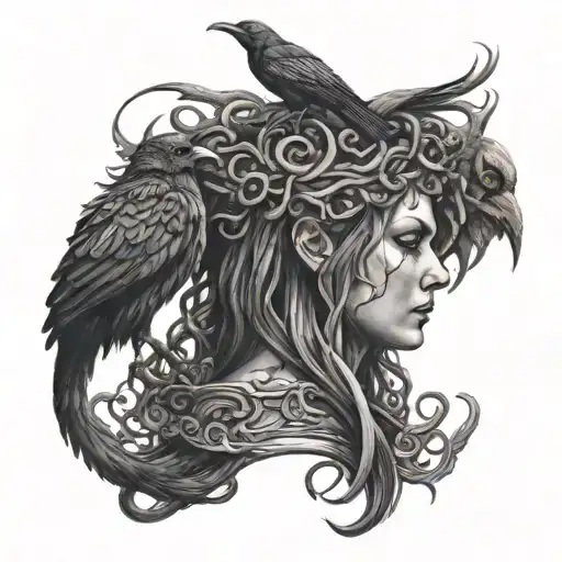 Medusa with demonic crow tattoo design idea