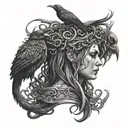 Medusa with demonic crow tattoo design idea