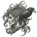 Medusa with demonic crow tattoo design idea