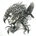 Medusa with demonic crow tattoo design idea