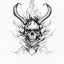 flames and skulls background tattoo design idea