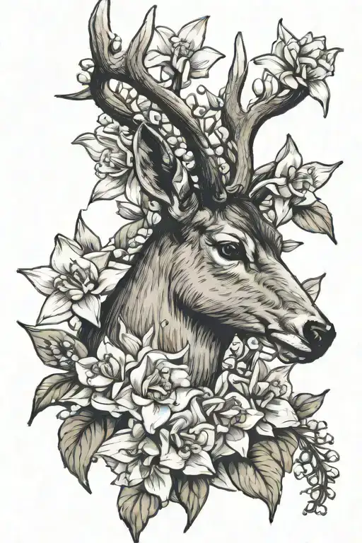 narcissus flower, lily of the valley flower, deer antler tattoo design idea