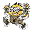 minion with magrite flower tattoo design idea
