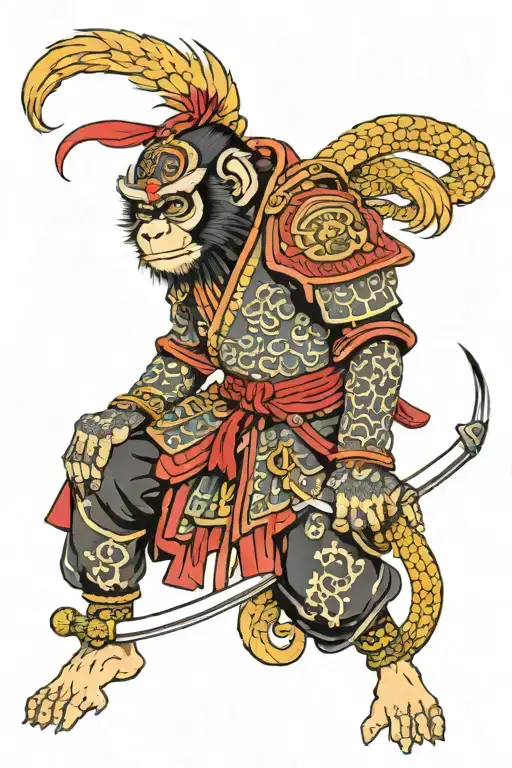 monkey samurai warrior tattoo design idea
