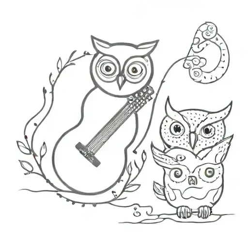 marine life and brain and owl and guitar tattoo design idea