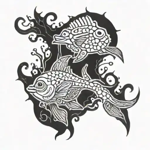 marine life and neuron tattoo design idea
