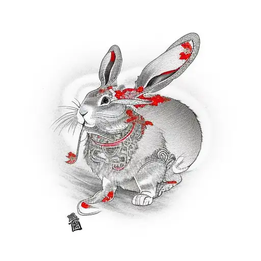 golden rabbit in red fire tattoo design idea