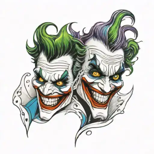 two faced joker heavy smile realistic tattoo design idea