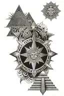 Aztec calendar and pyramid  tattoo design idea