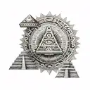 aztec calendar and pyramid tattoo design idea