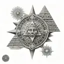 aztec calendar and pyramid tattoo design idea