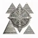 aztec calendar and pyramid tattoo design idea