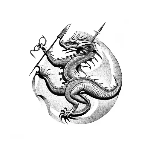 Dragon, sagittarius arrow, roman numerals tattoo design idea