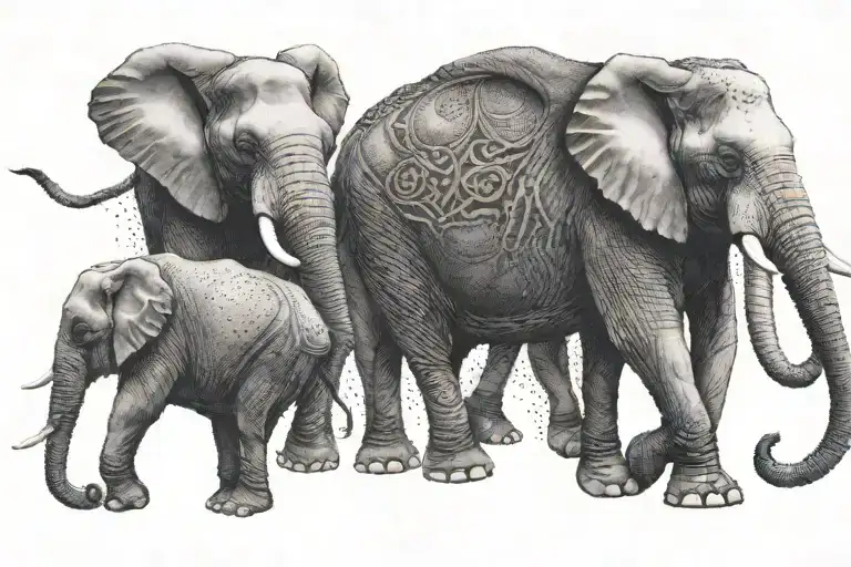 Three elephants walking togther tattoo design idea
