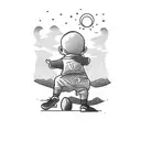 a boy watching sunset at mountain while juggling with football tattoo design idea