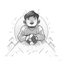 a boy watching sunset at mountain while juggling with football tattoo design idea