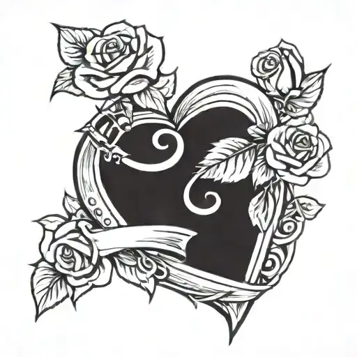 a heart. left half a fishing hook and right half a stem with roses  tattoo design idea
