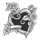 a heart. left half a fishing hook and right half a stem with roses  tattoo design idea