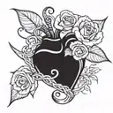 a heart. left half a fishing hook and right half a stem with roses  tattoo design idea
