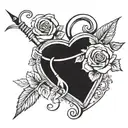 a heart. left half a fishing hook and right half a stem with roses  tattoo design idea