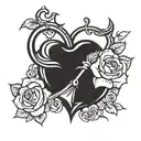 a heart. left half a fishing hook and right half a stem with roses  tattoo design idea