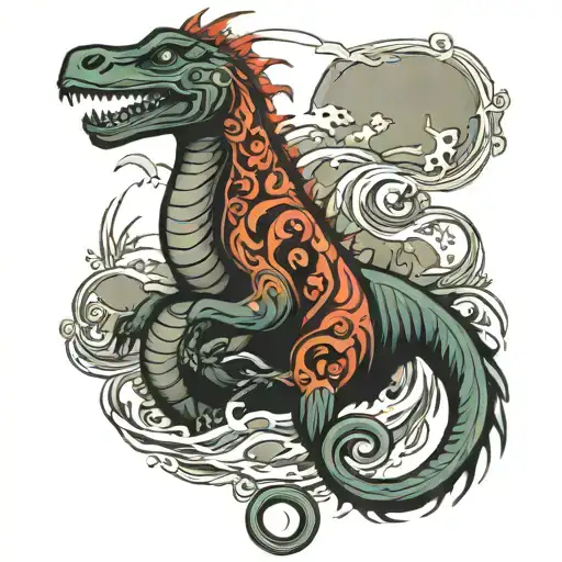 a kanoe with the monster of loch ness  tattoo design idea