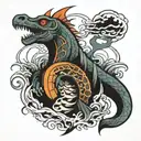 a kanoe with the monster of loch ness  tattoo design idea