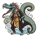 a kanoe with the monster of loch ness  tattoo design idea